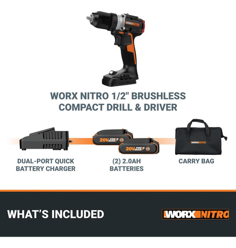 Furadeira Sem Fio Worx Nitro 20v Wx130l Com Motor Sem Escova