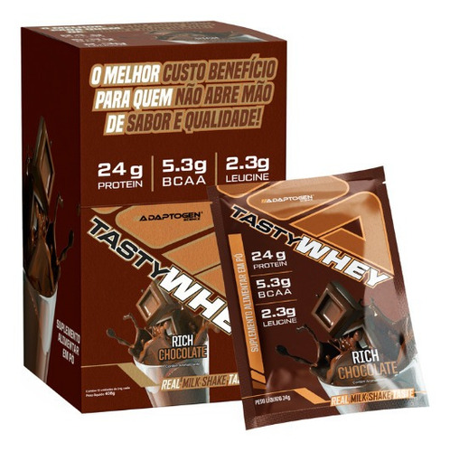 Tasty Whey 3w Gourmet Caixa Com 12 Saches Adaptogen Science Sabor Rich Chocolate