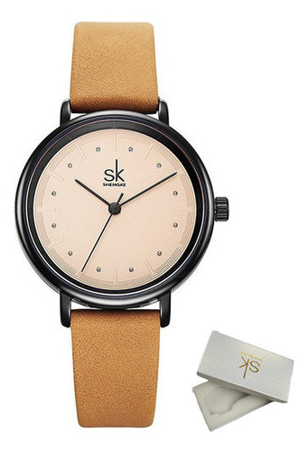 Zq Relojes De Pulsera De Cuarzo De Cuero Shengke K8005 Para