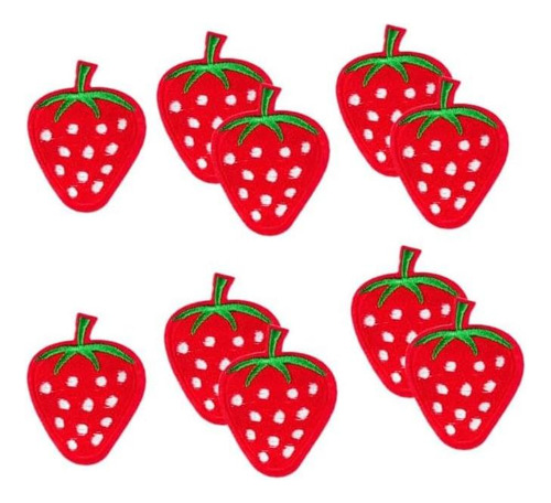 10 Parches De Fresa Roja Para Plancha, Diseño Único
