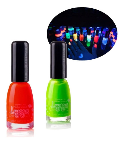 Esmalte Fluo Neon Fluor Brillan Oscuridad Con Luz Negra X2