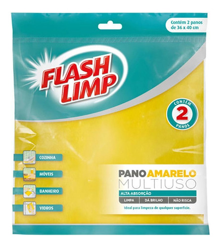 Pano Multiuso Amarelo Flashlimp 2 unidades