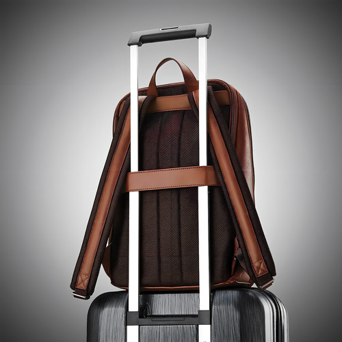 Mochila Samsonite Clásica De Cuero/coñac/notebook 13 Inch Color Marrón Diseño De La Tela Liso