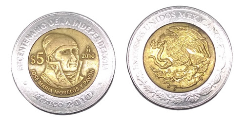 Moneda Bimetálica Independencia 5 Pesos José María Morelos 