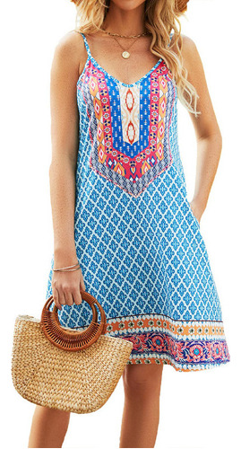 Vestido De Playa Con Tirantes Y Bolsillos Estilo Bohemio