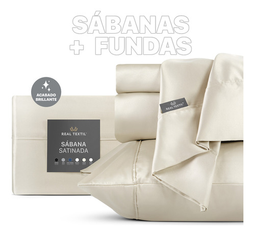 Real Textil Sabana de Satin Juego de sábanas colchón Matrimonial tela color marfil