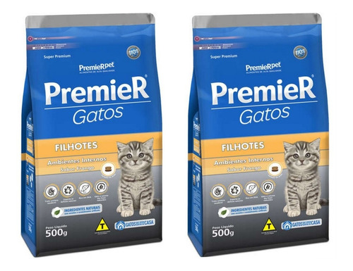 Kit 2un. Ração Gato Filhote Amb. Interno Frango 500g Premier