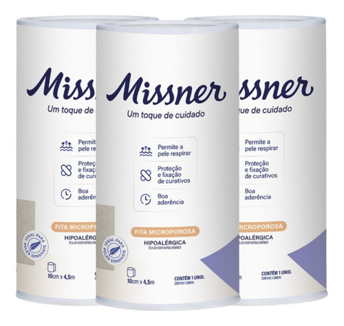 Kit 3 Fita Microporosa Bege 10cm X 4,5m - Missner