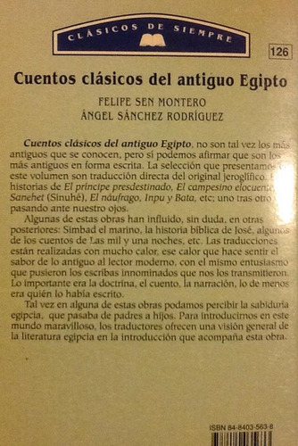 Cuentos Clásicos Del Antiguo Egipto - Felipe Sen Montero (Usado)