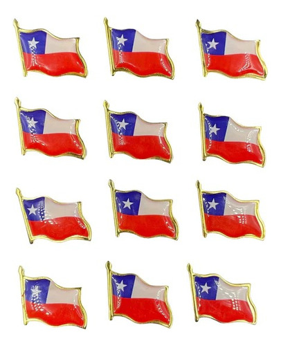 Pack 12 Piocha Pin De Bandera Chilena Metálica Grande