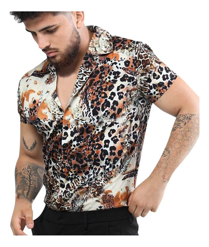 1r Hombre Blusa Botones Playa Sin Posicionamiento Leopardo P