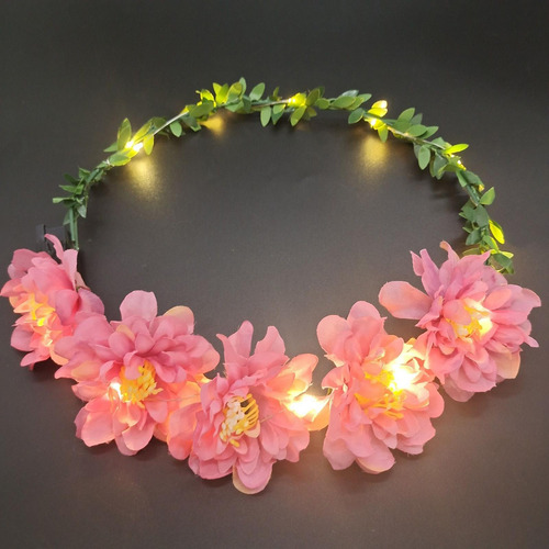 Diadema De Flores, Tocado De Corona Floral, Con Luz