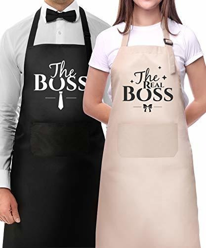 Delantales De Pareja Para Cocinar: The Boss The Real Boss Ju