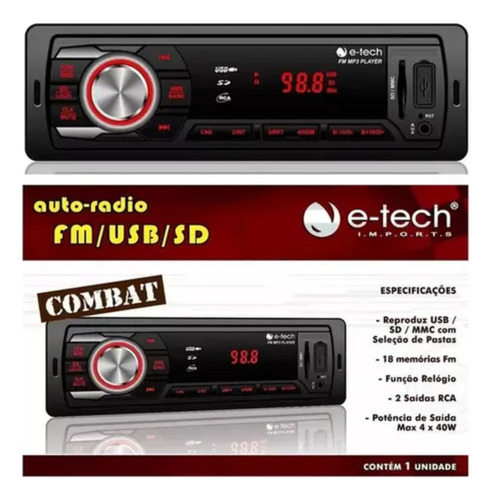 Aparelho De Som Automotivo New Combat Mp3/usb E-tech