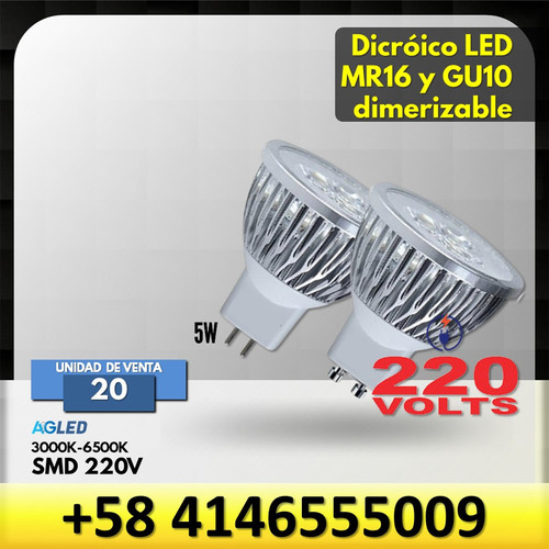 Dicroico Led Smd Dimerizable 5w Gu10 3k 220v Ra80 450lm