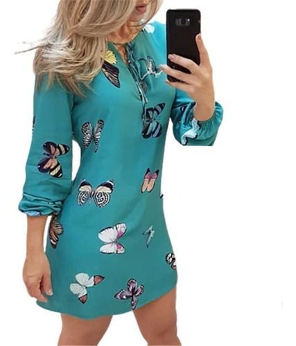 Vestido De Mujer Con Estampado De Mariposas Y Escote Ve