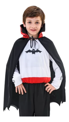 Fantasia Drácula Vampiro Halloween Infantil Roupa + Capa Top - 7 Artes  BrinQ Fantasias