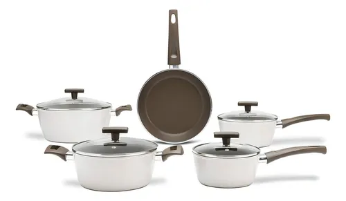 Jogo de Panelas de Indução Brinox Antiaderente Ceramic Life 5 Peças Organika Nata