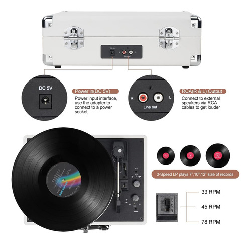 Player De Disco De Vinilo Tirnable Inalámbrico Bluetooth De