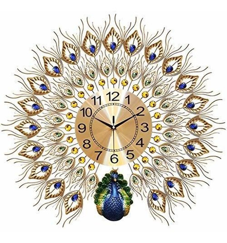 Reloj De Pared Del Pavo Real Langshi Grande Reloj Silencioso