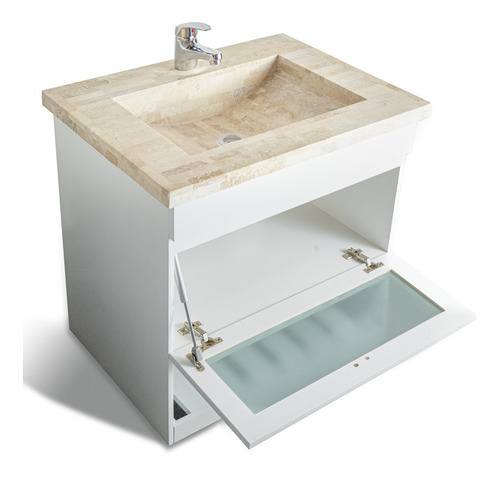 Imagen 7 de 9 de Vanitory Colgante 60cm Madera Bacha Travertino Griferia