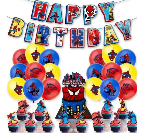 Set Decoración Fiesta De Cumpleaños Superheroe Araña Rojo