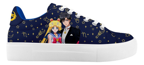 Tenis Sailor Moon Y Tuxedo Mask Azul Marino Anime Agujeta