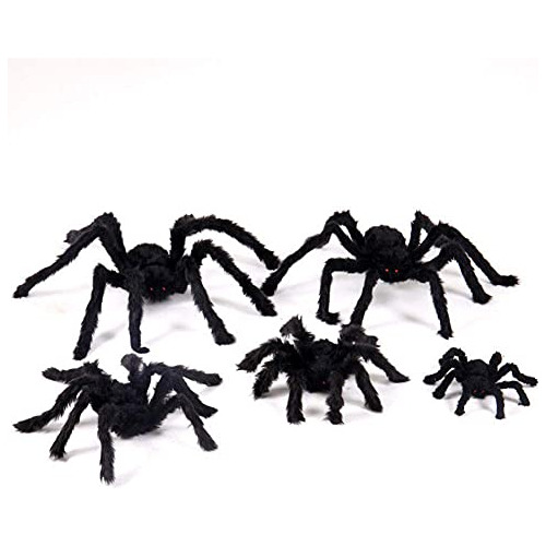 Paquete De 5 Arañas Negras Peludas Sus Redes De Hallow...