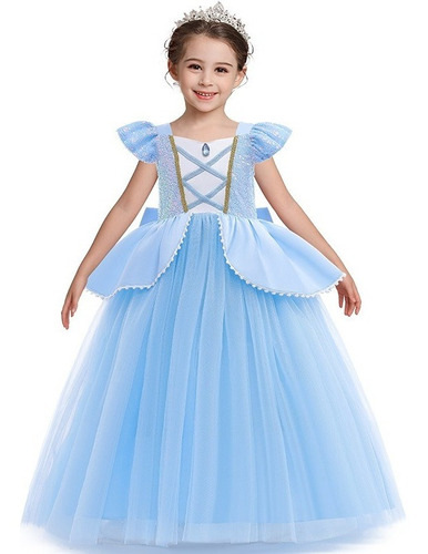 Vestido De Cenicienta Niña Princesa Elegante Azul Fiesta