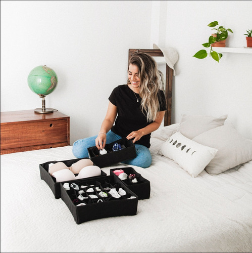 Organizador Cajón Ropa Interior Medias Gris Kit X4 Eg