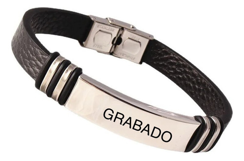 Pulsera En Cuero Y Acero Inox. Personalizada Con Grabado