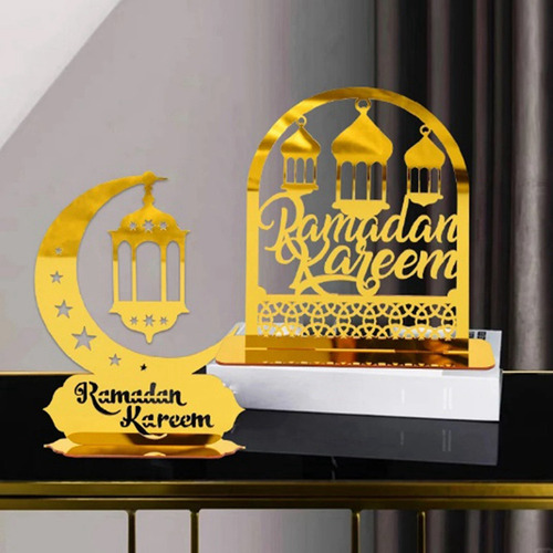 Adornos Acrílicos Ramadan Kareem, Linterna Dorada Con Forma