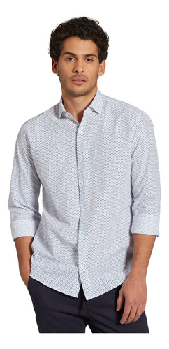 Camisa Devré De Vestir Estampada Fit Blanca  Hombre 44d00031