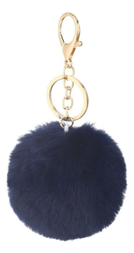 Chaveiros Femininos Argola Chaveiro Pelúcia 8 Cm Pom Pom Cor Azul-marinho