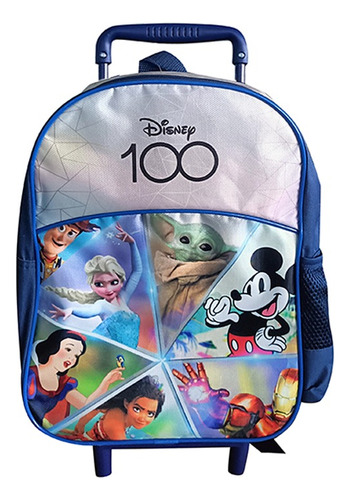 Mochila Infantil Disney 100 Con Carro Tafeta Chica 35x26 Cm