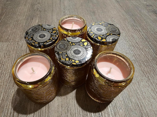 Vela De Limonada De Fresa De 6 Oz En Tarro De Vidrio Dorado