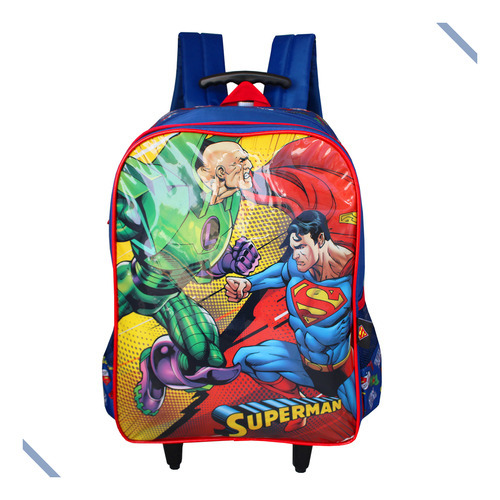 Mochila Infantil De Rodas Volta Às Aulas Escolar Super Homem Cor Azul