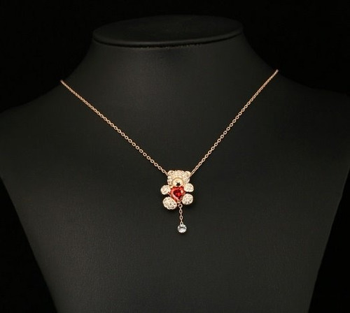 Imagen 4 de 7 de Collar Oso Corazon Swarovski Crystals Baño Oro 18k Estuche