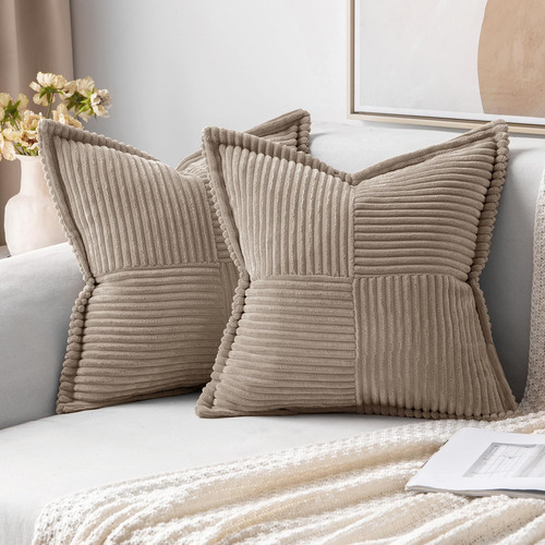 2 Fundas De Almohada Pana Super Suaves A Rayas Marron Claro