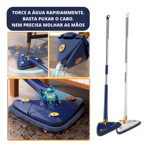 Mop Rodo De Limpeza Triangular Giratorio Ajustavel Retratil Azul