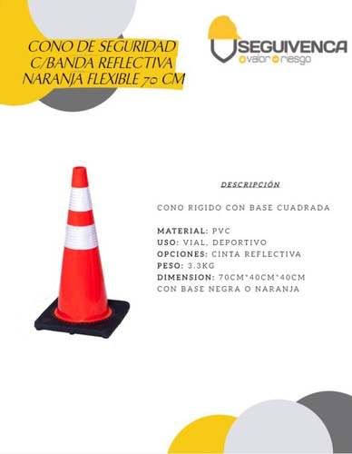 Cono De Seguridad C/banda Reflectiva Naranja Flexible 70 Cm