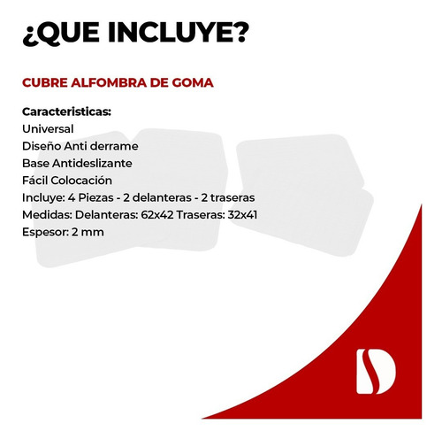 Imagen 5 de 7 de Cubre Alfombra Universal De Goma 4 Piezas Auto Pvc