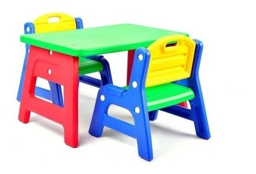 Imagen 4 de 6 de Mesa Infantil Plastico Niños Infantiles Exterior + 2 Sillas