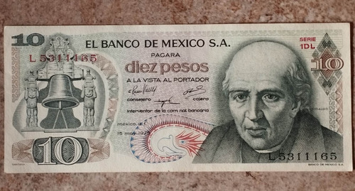 Billete 10 Pesos Mexicanos. 1975 