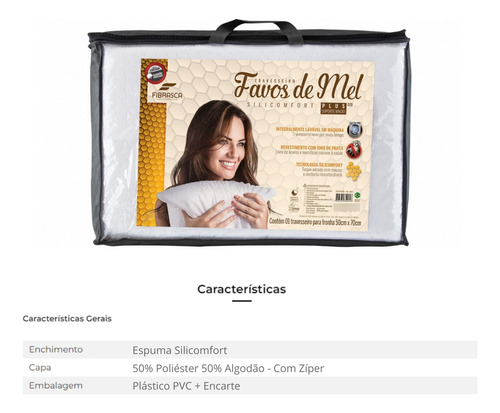Kit De 2 Travesseiros Favos De Mel Plus - Fibrasca