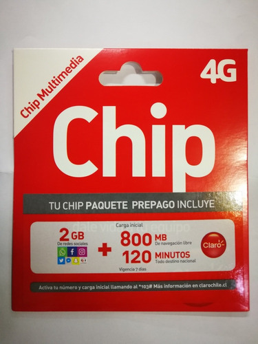 Chip Claro 120 Min + 800 Mb + 2 Gb Redes Sociales