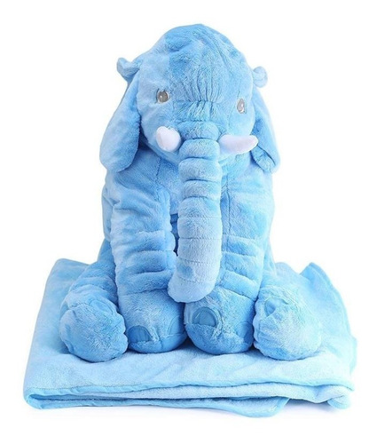 Almohada Elefante Azul Con Manta Cierre En La Espalda