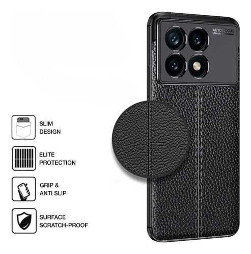 Funda Para Poco X6 Pro (pro) Leather Case Antideslizante Negro Liso