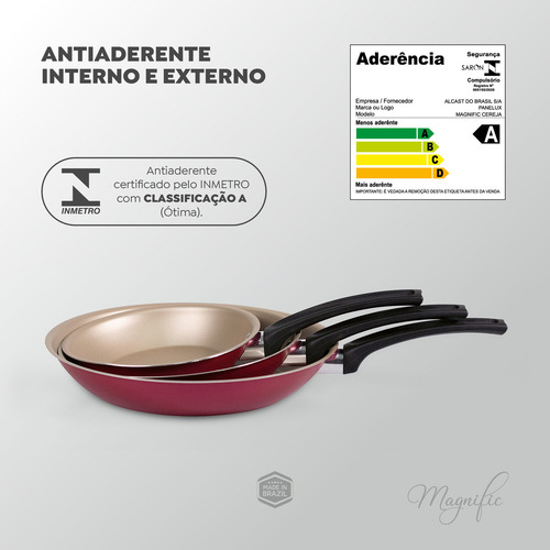 Kit 3 Frigideiras Francesa Alumínio 16+20+24cm Magnific Cereja Panelux