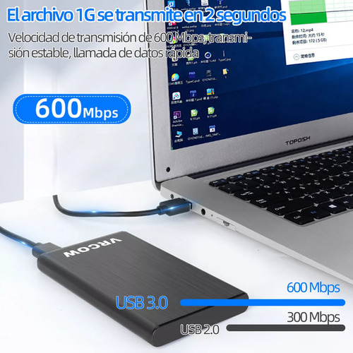 Externo Disco Duro Ssd 2tb Vrcow 2000gb Sólido Mini Portátil Usb3.0 Delgado Compatible Con Pc Portátil Y Mac Negro